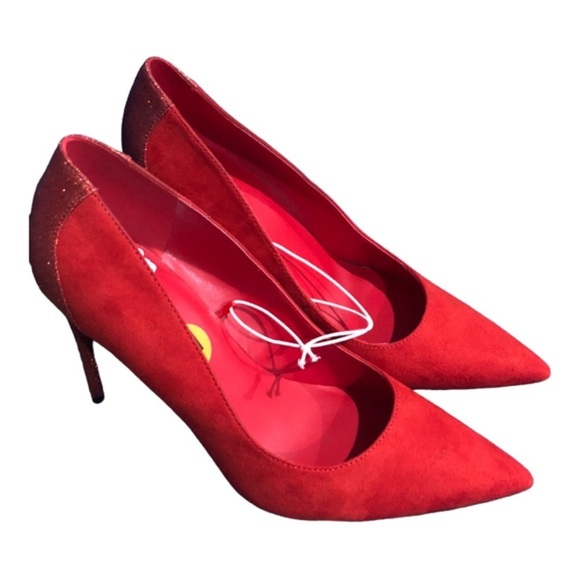 Marc Fisher red suede & glitter pointy toe stiletto pump heels size 11 brand new - Picture 4 of 12